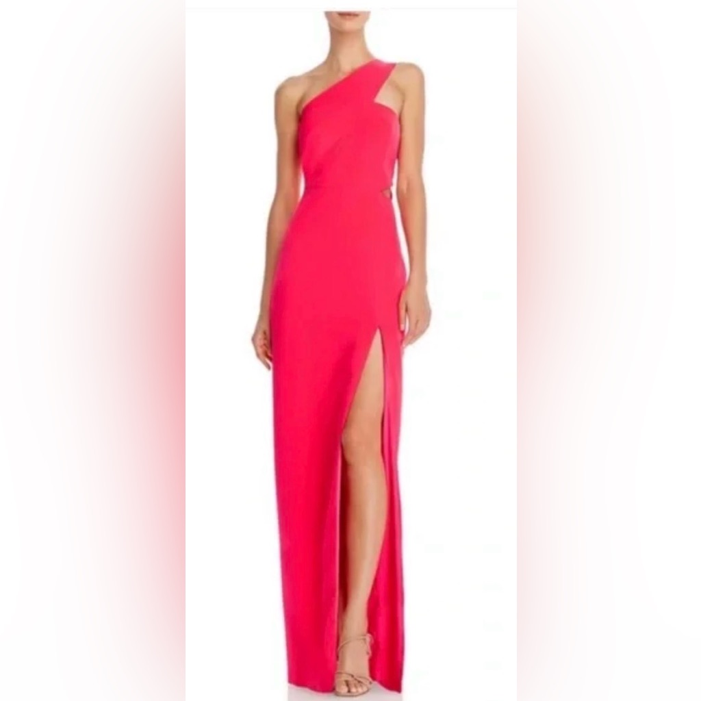 Chic One-Shoulder Pink High Low Dress
